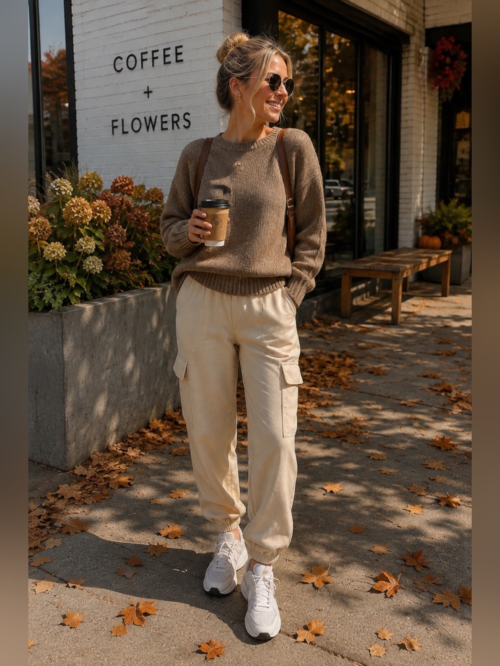 Gemma & Lane Cream Cargo Jogger Pants Size L | Lightweight Travel Athleisure